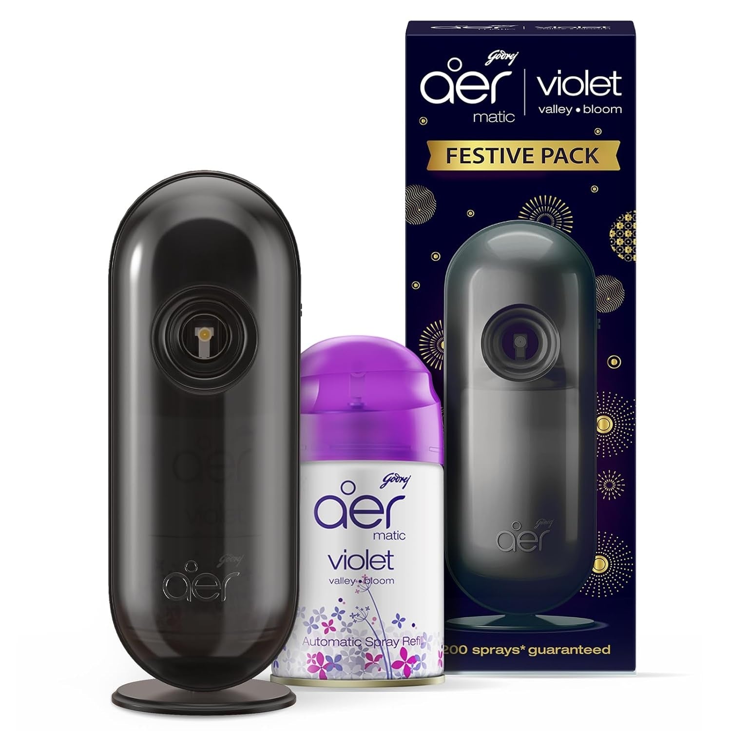 Godrej Aer Matic Kit - Automatic Air Freshener With Flexi Control Spray | Violet Valley Bloom (Lavender,210Ml)
