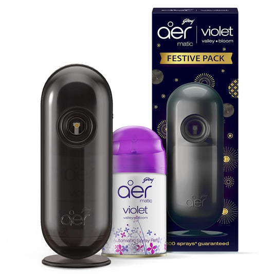 Godrej Aer Matic Kit - Automatic Air Freshener With Flexi Control Spray | Violet Valley Bloom (Lavender,210Ml)