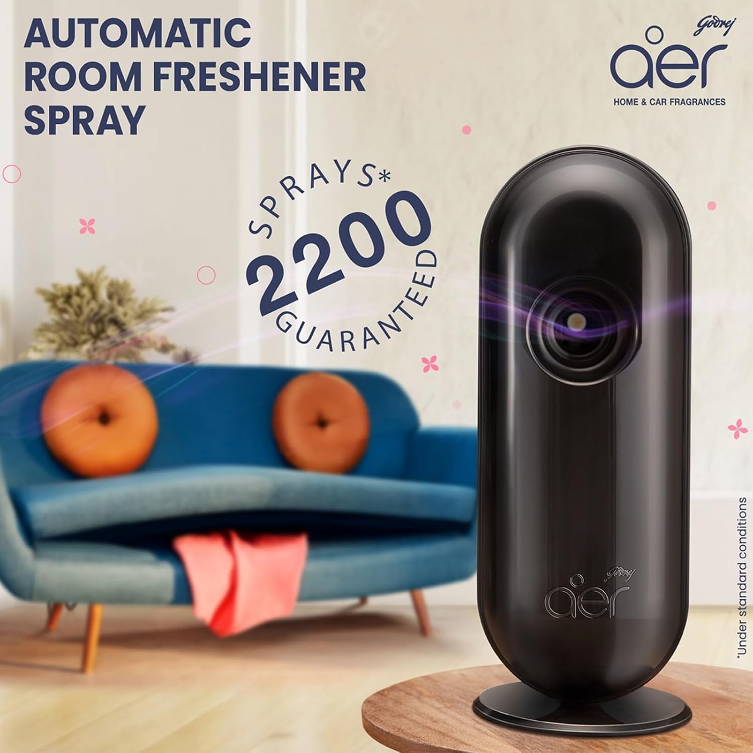 Godrej Aer Matic Kit - Automatic Air Freshener With Flexi Control Spray | Violet Valley Bloom (Lavender,210Ml)