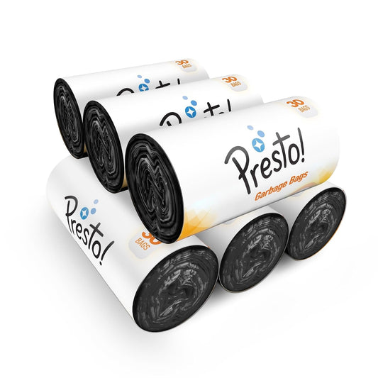 Presto Garbage Bags | Medium | 180 Count | 30 Bags X 6 Rolls | 19 X 21 Inches | For Dry & Wet Waste | Black
