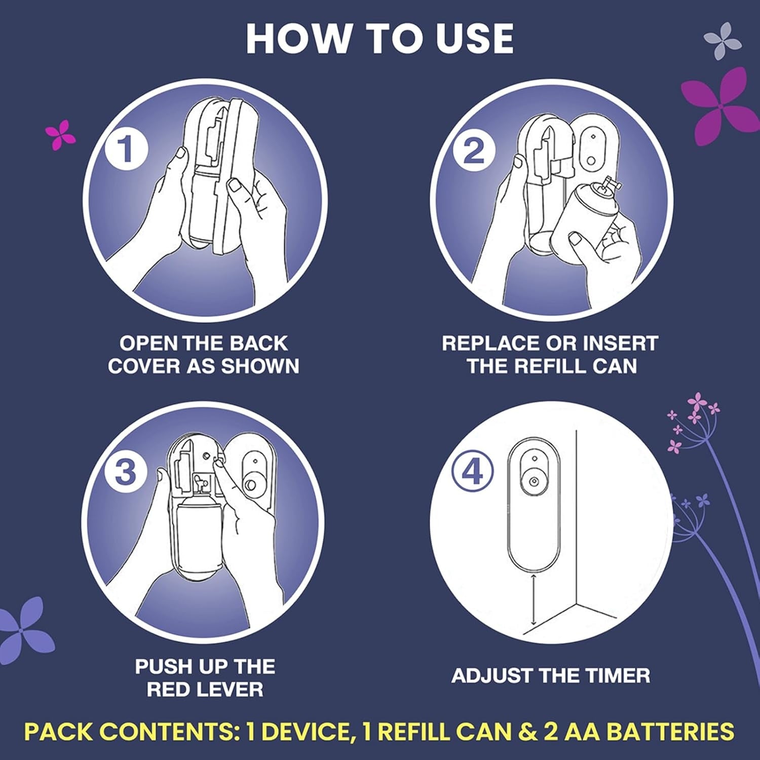 Godrej Aer Matic Kit - Automatic Air Freshener With Flexi Control Spray | Violet Valley Bloom (Lavender,210Ml)